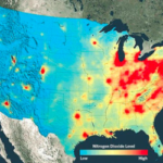 satellite view of the U.S. showing NO2 levels