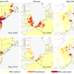 Satellite data of NOx concentrations in the Eastern U.S., Europe, and Asia