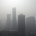 Buildings in Beijing in a heavy haze