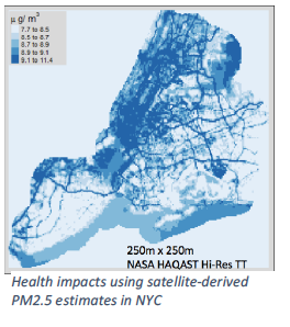 satellite image of PM2.5 estimates in NYC