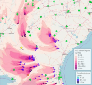map tracking fires across the southeastern U.S.
