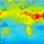 Global satellite image showing pollutant concentrations
