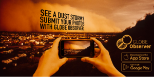 first person view of someone taking a photo on their phone of an approaching dust storm