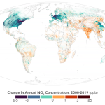 Global map showing change in annual NO2 concentration