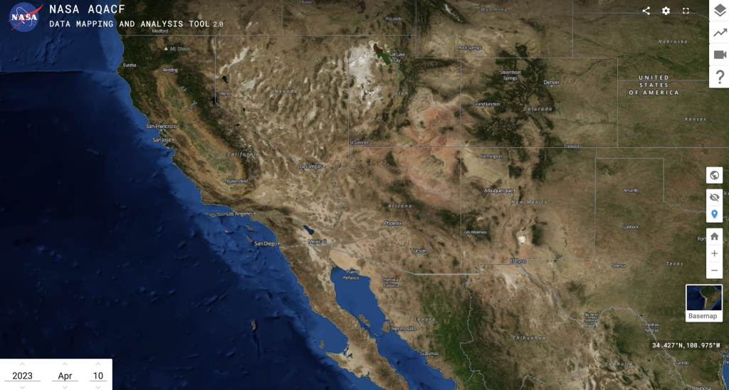 Screenshot of NASA AQACF tool