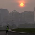 Haze from wildfire smoke over Washington, D.C., in June.